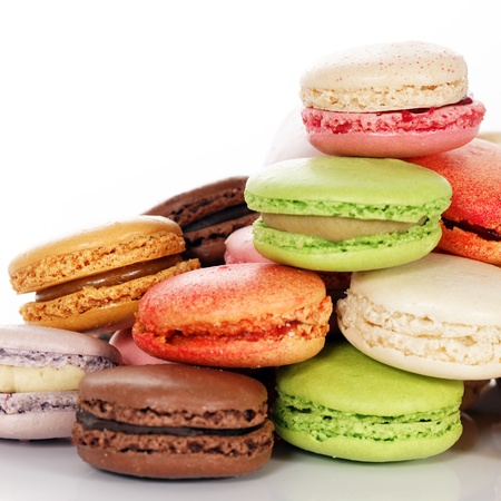 Macaroons assortment isolated on white background の写真素材