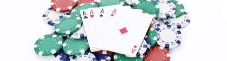 chips and four aces of a kind, panoramic picture