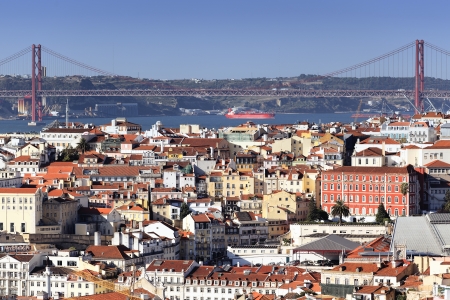 Panoramic view of Lisbon and the river Tagus, Portugalの写真素材