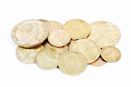 lot of french gold coins with Napoleon and Louis XVIIIの写真素材