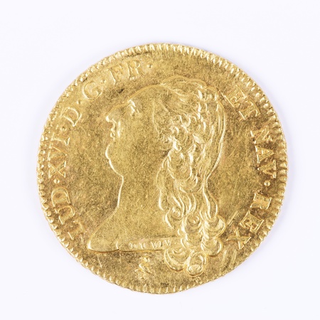 gold coin with Louis XVI, old french currencyの写真素材