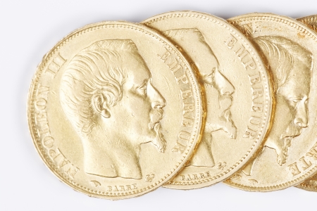 some french gold coins with Napoleon IIIの写真素材