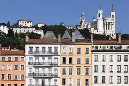 Fourviere basilica and building in Lyon city の写真素材
