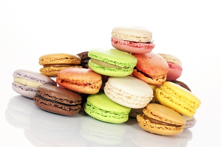 assorted Macaroons isolated in white background の写真素材
