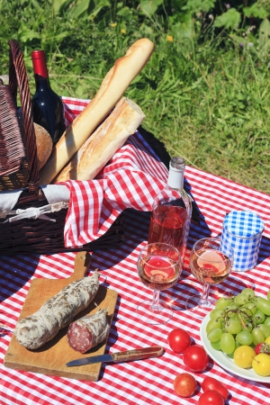 Picnic in french with wineの写真素材