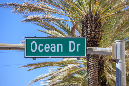 Famous street sign of street Ocean Drive in Miami Southの写真素材