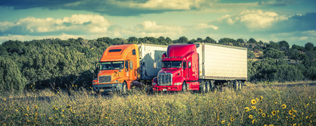 semi-trucks on the road, september 25, 2012. USA. Special photographic processing.のeditorial素材