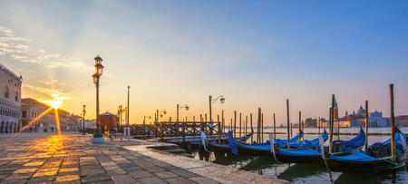 Panoramic view of Venice with gondolas at sunriseのeditorial素材