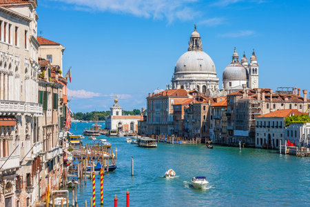 Canal Grande with Basilica di Santa Maria della Salute in the background, Venice, Italyのeditorial素材