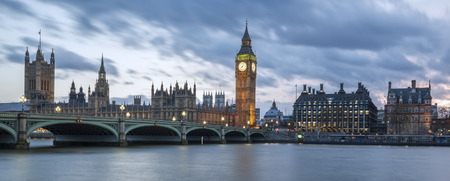 Big Ben and House of Parliament at Night, London, panoramic view.のeditorial素材