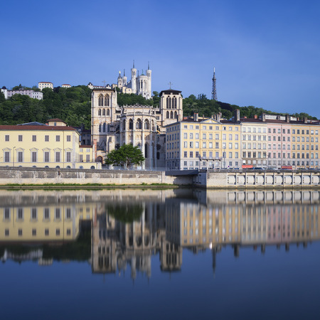 Famous view of SaÃ´ne river, Lyon, France.の写真素材