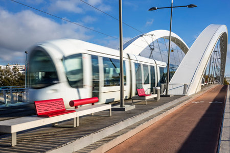 Tramway crossing the bridge, Lyon, France