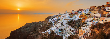 Oia at sunset, panoramic view, Santoriniの写真素材
