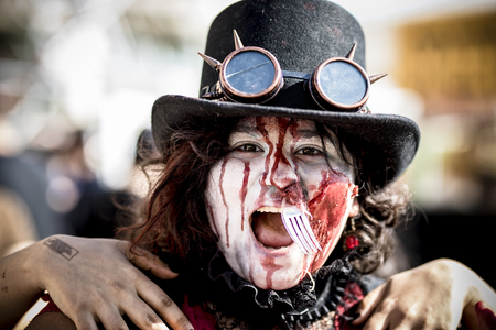 LYON, France, September 23, 2017 : Disguised people in living dead in Lyon. Zombie walk Lyon.のeditorial素材