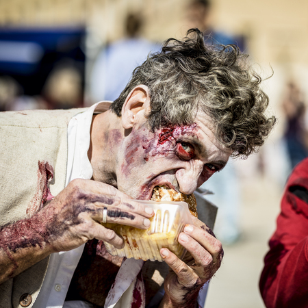 LYON, France, September 23, 2017 : Disguised people in living dead in Lyon. Zombie walk Lyon.のeditorial素材