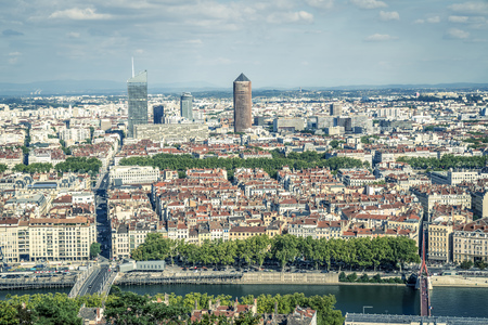 Aerial View of Lyon France, Europe.のeditorial素材