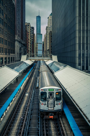Adams Wabash Train line towards Chicago Loop in Chicago