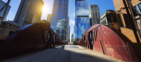 View of Chicago downtown bridge and buidingの写真素材