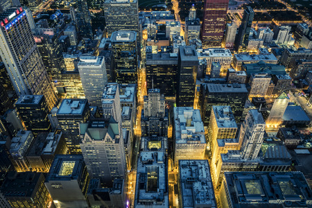 Aerial view of Chicago downtown by night, USAの写真素材