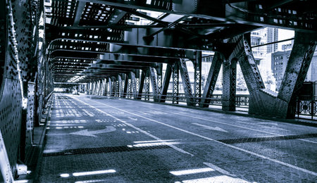 Black and white of Chicago downtown bridge, USA