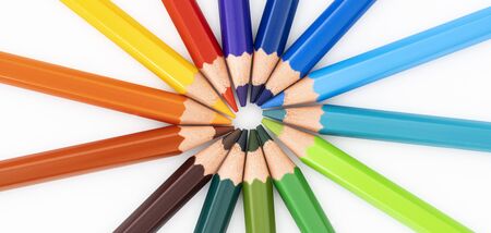 Colored pencil in circle on whiteの写真素材