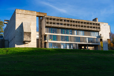 Eveux, France - November 21, 2020: Famous Sainte-Marie de la Tourette nunnery in Eveux, France. This...