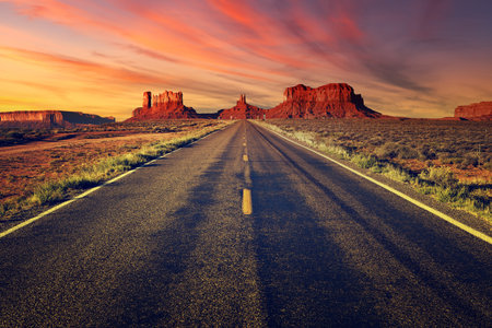 road to Monument Valley at sunset, USA