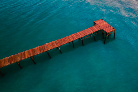 aerial view of pontoon at playa de Muro, Mallorca, Spainの写真素材