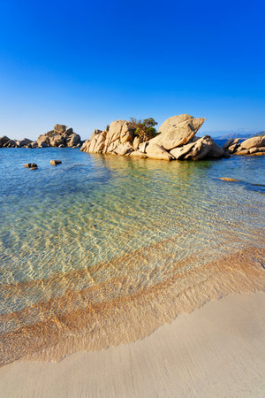 Vertical view of rocks at Palombaggia beach, Porto Vecchio, Corsicaの写真素材