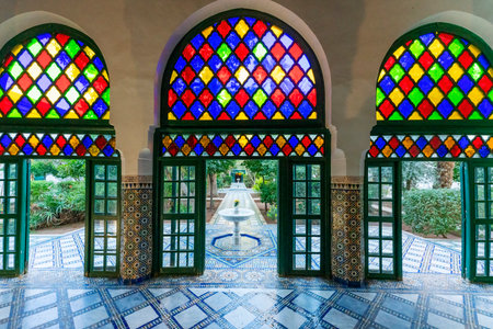 MARRAKECH, MOROCCO - DECEMBER 23, 2022: Part of famous Bahia Palace in Marrakech, Morocco.のeditorial素材