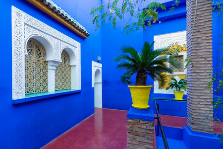 MARRAKECH, MOROCCO - DECEMBER 20, 2022: Part of famous Majorelle house in Marrakesh, Morocco.のeditorial素材