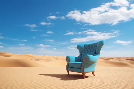 Armchair in desert, AI generated imageの素材