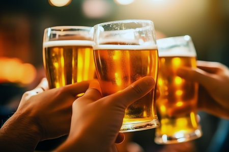 three friends toast in a bar, AI generated imageの素材