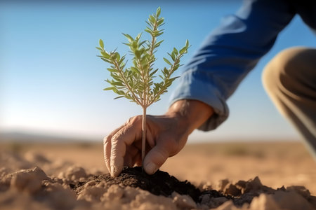 plant a tree in the desert, AI generated imageの素材