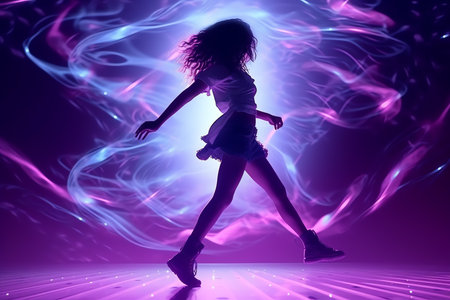 Young woman on the dance floor, AI generated imageの素材