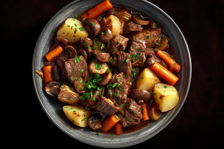 Beef bourguignon, traditional french dish, AI generated imageの素材