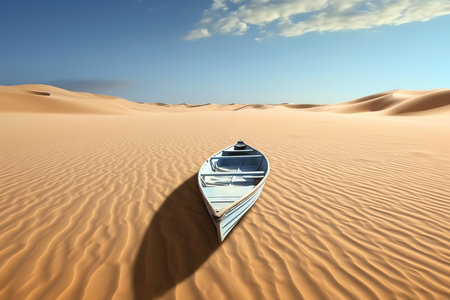 Boat in a sand desert, AI generated imageの素材