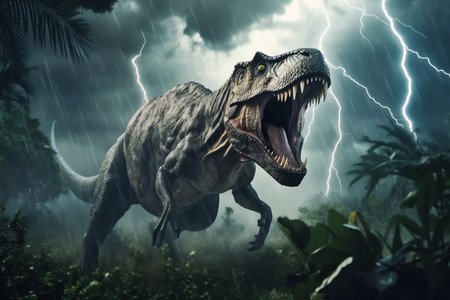 Tyrex under the rain, AI generated imageの素材