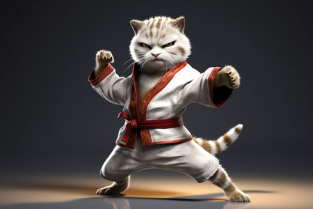 White karate cat, AI generated imageの素材