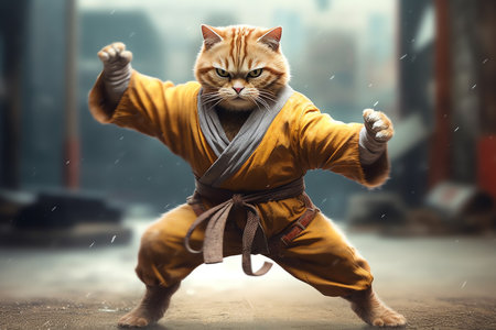 Karate cat, AI generated imageの素材