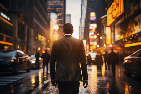 Businessman in the street, AI generated imageの素材