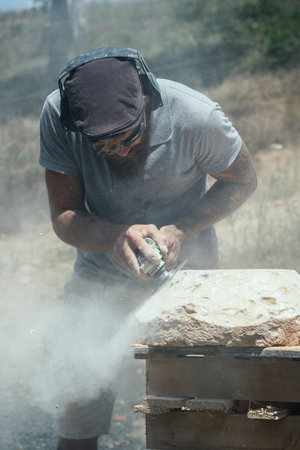 Work of stonecutter, Franceの写真素材