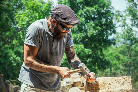 Horizontal view of traditional stonecutter, Franceの写真素材