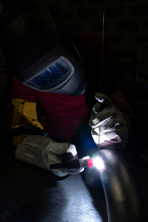 vertical view of welder in action, Franceの写真素材