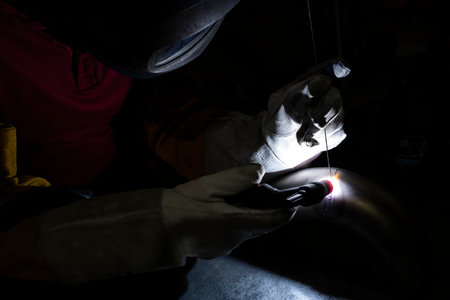 horizontal view of welder in action, Franceの写真素材
