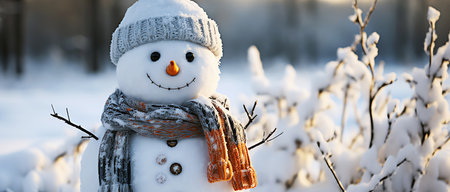 little snowman in the garden, AI generated imageの素材