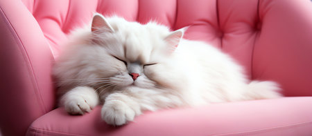 white cat on pink sofa, AI generatedの素材
