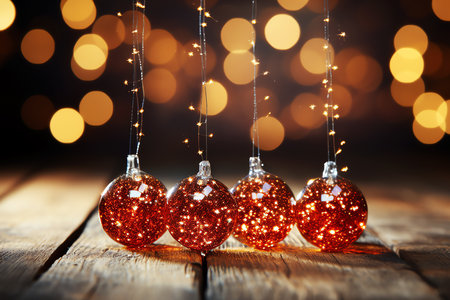 red Christmas balls, AI generated imageの素材