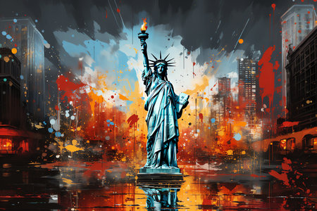 horizontal liberty statue painting concept, AI generated imageの素材