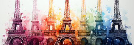 Eiffel Tower painting, AI generated imageの素材